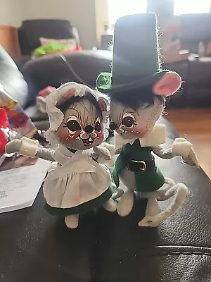 Annalee Doll Christmas Thanksgiving Mr & Mrs. Pilgrim Mouse 1991 Green  • $19.99