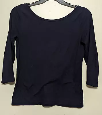 J Crew Scoop Neck 3/4 Sleeve Top Womens Size Medium Navy Blue #344 • $6.99