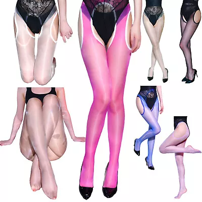 Women's High Waist Glossy Tights Suspenders Sheer Pantyhose Thigh High Stockings • $10.22