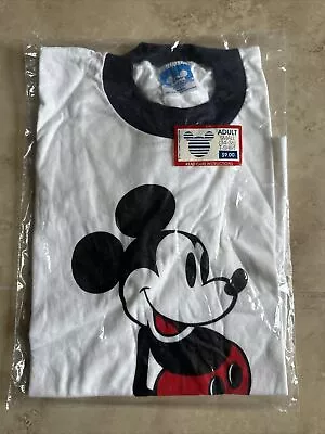 Vintage Disney Mickey Mouse Ringer T-Shirt White  Made In USA Sz Adult Small New • $71.20