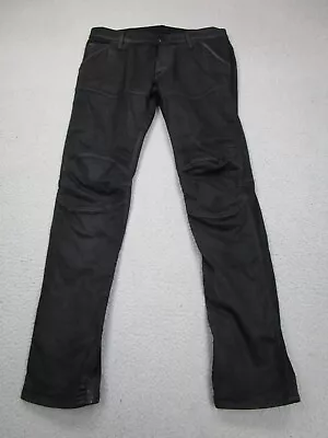 G-Star Jeans Mens 36x34 Black Leather Trim Wood 3D Slim Moto Denim Pants Tapered • $59.99