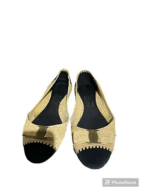 Salvatore Ferragamo Varina Raffia Ballet Flats Size 8.5 • $69.99