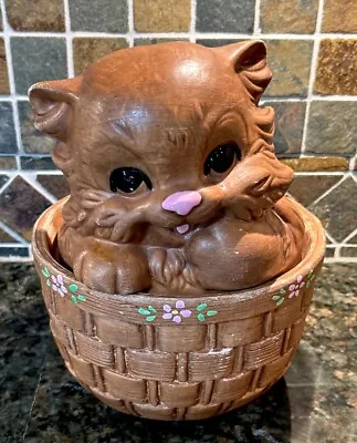 Vintage Twin Winton California Pottery Brown Cat Kitten In Basket Cookie Jar • $69.99