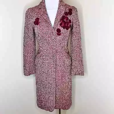 Moschino Coat 4 Wool Alpaca Longline Knee Length Tweed Deep Red Black Luxury • $281.99