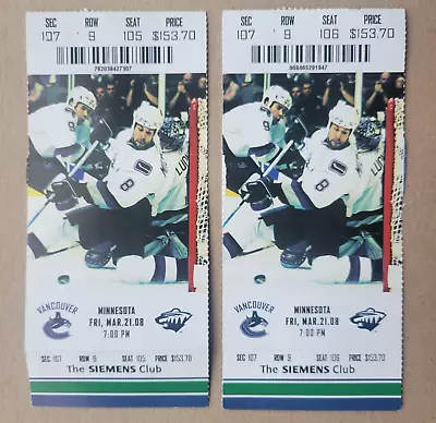 Minnesota Wild Vancouver Canucks Tickets NHL March 21 2008 Pavol Demitra 2A • $25