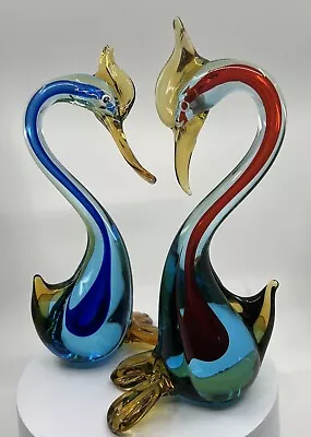 Pair XXL  Murano Sommerso Art Glass Birds Ducks • $220