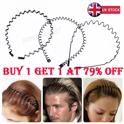 £2.14 • Buy Black Metal Sports Hairband Headband Wave Alice Style Hair Band Unisex Men Women