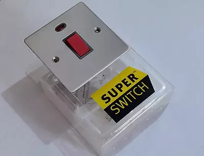 MK Superswitch  45A DP Cooker Control Switch Neon With Red Rocker Brushed Steel • £9.25