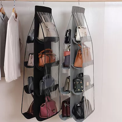 NEW 8 Pocket Double-sided Bag Handbag Storage Holder Hanging Organizer Shelf • $10.49