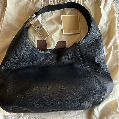 NEW Michael Kors Fulton Pebbled Leather Black Large Hobo Shoulder Bag • $230