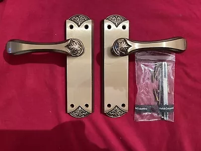 Solid Brass Valli & Colombo  Italy Ornate Door Handles Levers  Patine Finish NOS • £69.95