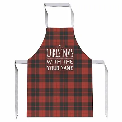 Red Tartan All Over Christmas With The Custom Name Apron Personalised Present... • £17.95