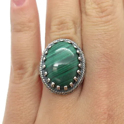 925 Sterling Silver Vintage Israel Real Malachite Gemstone Ethnic Ring Size 6.5 • $59.95