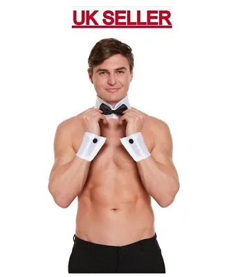 Male Stripper Waiter Butler 3 Pcs  Set Bow Tie Collar And Cuffs Fancy Dress • £4.74