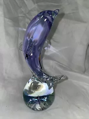 Murano Leaping Dolphin Blue Blown Glass Sculpture Paperweight 7” • $50