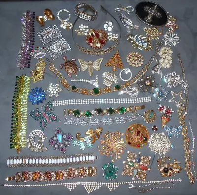 Large Lot  Mostly Vintage  Rhinestone  Repair  Parts  Pieces  Jewelry • $99