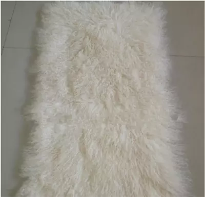 3pcs Real Mongolian Fur Throw Tibetan Lambskin Beige Fur Rug Plate Genuine Hide • $227.99