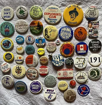 Lot Of 50 Different Vintage Pinback Buttons Advertising (45) • $16.99