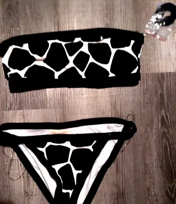 NEW- Michael Kors Black White Giraffe  Bandeau Bikini Swimsuit Size 4 Small • $31.96