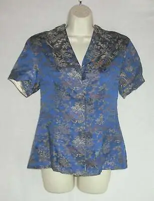 Vintage Asian Satin Blouse Sz S Fully Lined Fitted Blue Frog Closures • $19.99