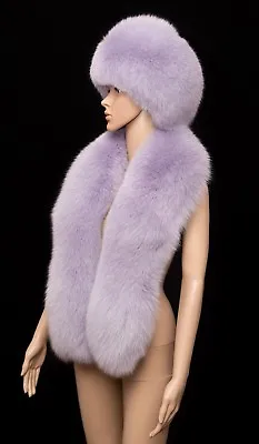 Genuine Arctic Orchid Purple Fox Fur Royal Winter Set Of Handmade Boa Stole Hat • $347.99