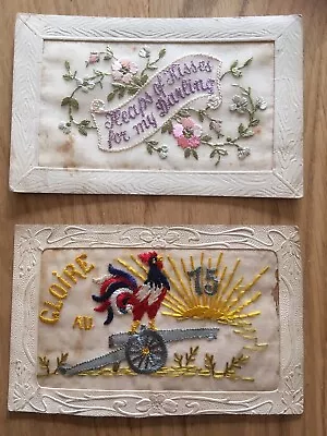 2 X WWI Embroidered Silk French Postcard Military Greetings From Welsh Soldier • £6.75