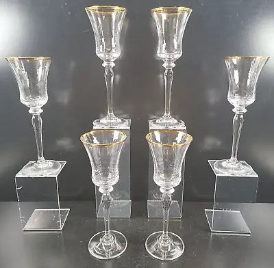 6 Mikasa Jamestown Clear Gold Trim Wine Glasses Set Elegant Hand Blown Stemware • $109.67