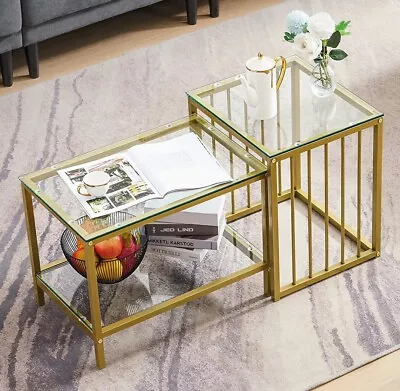 Ivinta Nesting Coffee Table With Glass Shelves Central Table With Metal Frame • $89.90