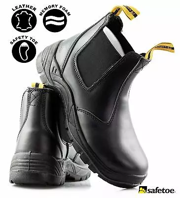 Mens Leather Safety Steel Toe Cap Chelsea Dealer Work Ankle Boots Shoes Size • £31.95