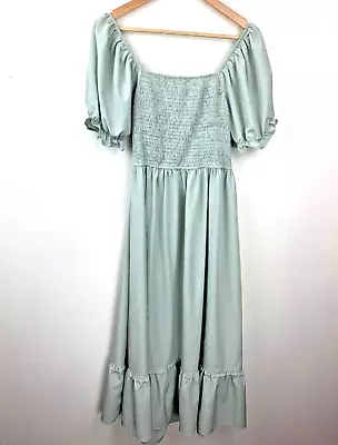 Smocked Long Dress Size 8 Women's Open Tie Back Green Zaful • £15.20