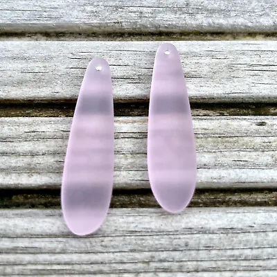 £7.25 • Buy 2 Pieces Cultured Sea Glass Long Teardrop Beads Drilled - 38x10mm Blossom Pink