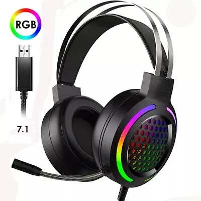 USB Gaming Headset MIC Headphones 7.1 Surround Sound RGB Backlit For PC PS4 Xbox • £13.66