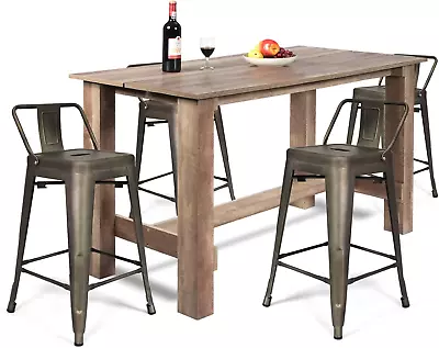 5 Pieces Dining Table Set 35.5”H Counter Height Table W/ 4 Metal Bar Stools Re • $465.35