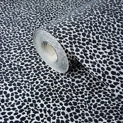 Wallpaper Flocking Charcoal Black White Textured Flocked Animal Cheetah Velvet • $3.90