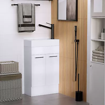 Bathroom Vanity Unit Wash Basin Base Cabinet Two Doors With Ceramic Sink  White • £88.99