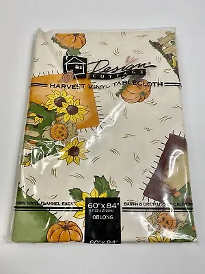 Vintage Design Cottage HARVEST FALL Vinyl Flannel Back Tablecloth 60 84  Oblong • $9.95