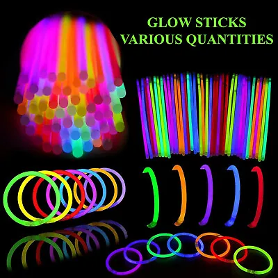 50/100/200 8  Glow Sticks Bracelets Necklaces Party Favors Neon Color +connector • £1.95