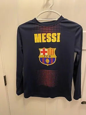 FCB Barcelona Long Sleeve Shirt Youth Kids LG Navy Crew Neck Poly • $12