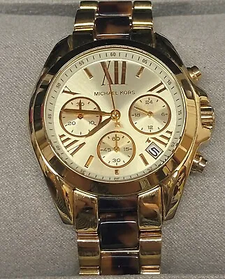 Michael Kors Chronograph Mini Bradshaw Tortoise Acrylic Gold-Tone Watch MK5973 • £95.55