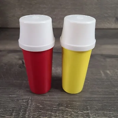 Vintage Tupperware Ketchup & Mustard Bottle With Lids Red & Yellow #1329 W/ Lids • $10.46