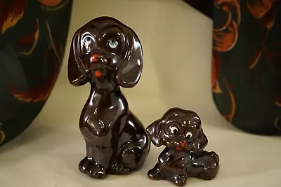 Lot 2 Vintage DACHSHUND Mama Dog Puppy Figurine Hound Japan Redware Pottery  • $17.50