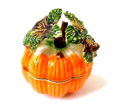 $17.99 • Buy Bejeweled Orange Pumpkin Hinged Metal Enameled Crystal Trinket Box