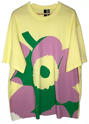 Adidas X Marimekko XL Floral Graphic T-Shirt Shirt Yellow Purple Green Designer • $48.99