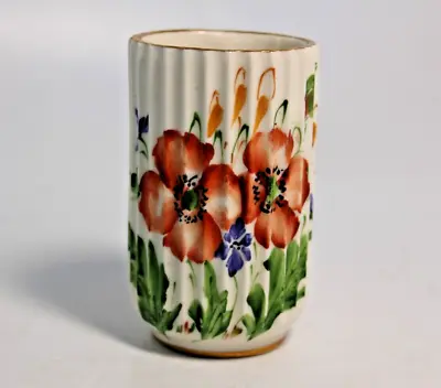 Vintage Lyngby Porcelain Denmark 1930s Ribbed Vase Poppy Flowers Original 4008N • $38