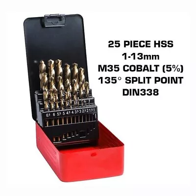 25 Piece Cobalt M35 HSS Drill Bits Set 1-13mm Bit High Quality DIN 338 Motamec  • £43.33