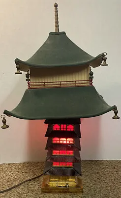 Art Deco Japanese Pagoda Lamp Enameled Metal With Music Box W/ Shade Brass • $487.99
