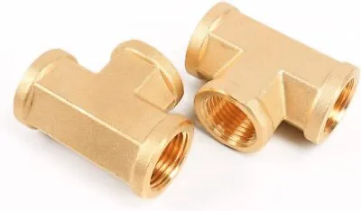 2 Pcs - Brass Pipe Tee Female 1/4  NPT Thread Equal Air Fuel Solid Brass • $8.99