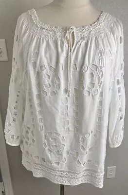 Michael Kors White Eyelet Blouse Tunic Sz 2X Off Shoulder Or On Long Sleeve • $21.90