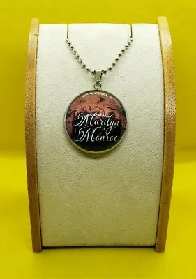 Marilyn Monroe Name And Roses. Glass Pendant.  Stainless Steel 30mm.  • $12