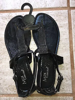 Max Collection Women’s Sandal Black Thong Braided Strappy Size 10 • $12.99